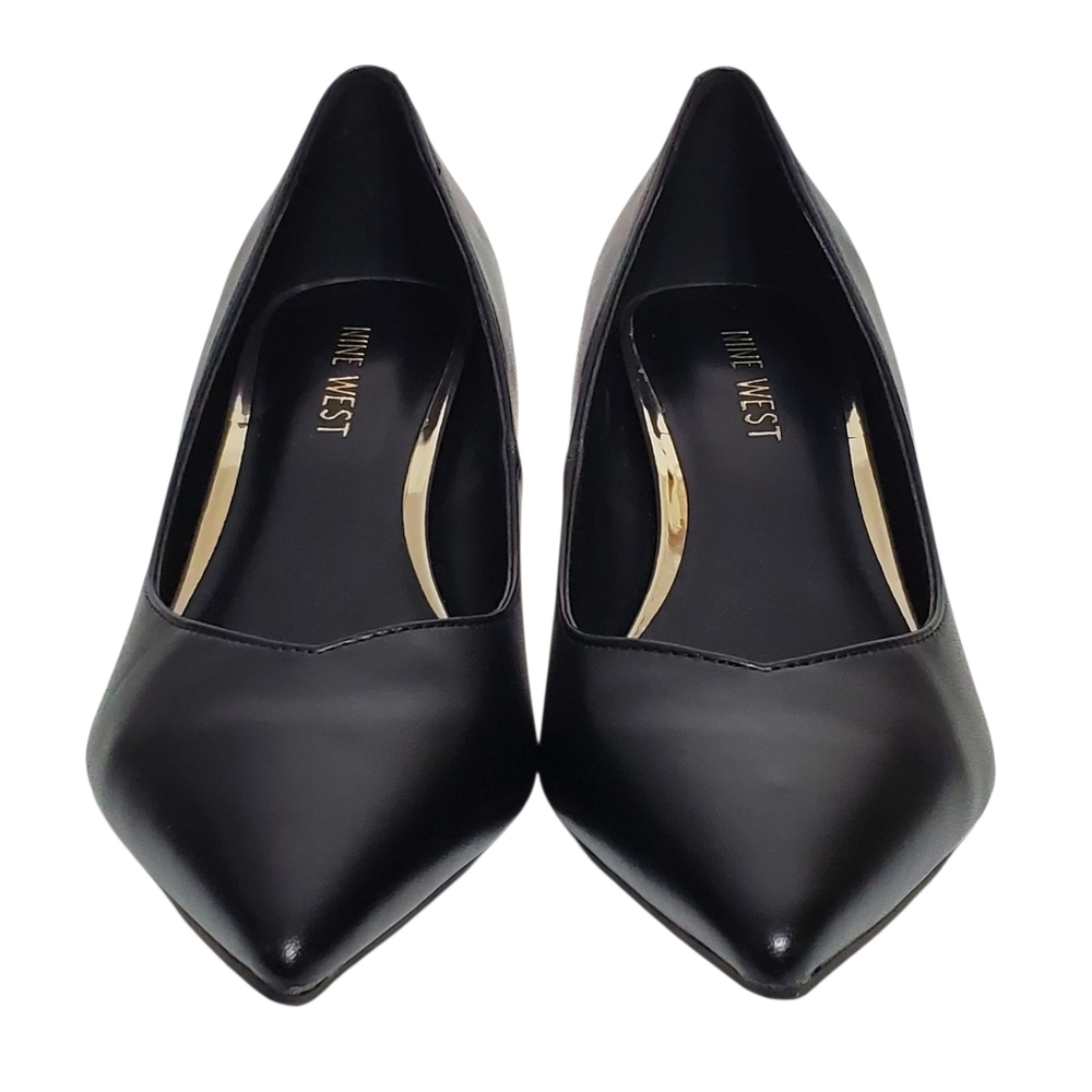 New Nine West Andes kitten heel dress pumps black faux leather career academia - Picture 8 of 13